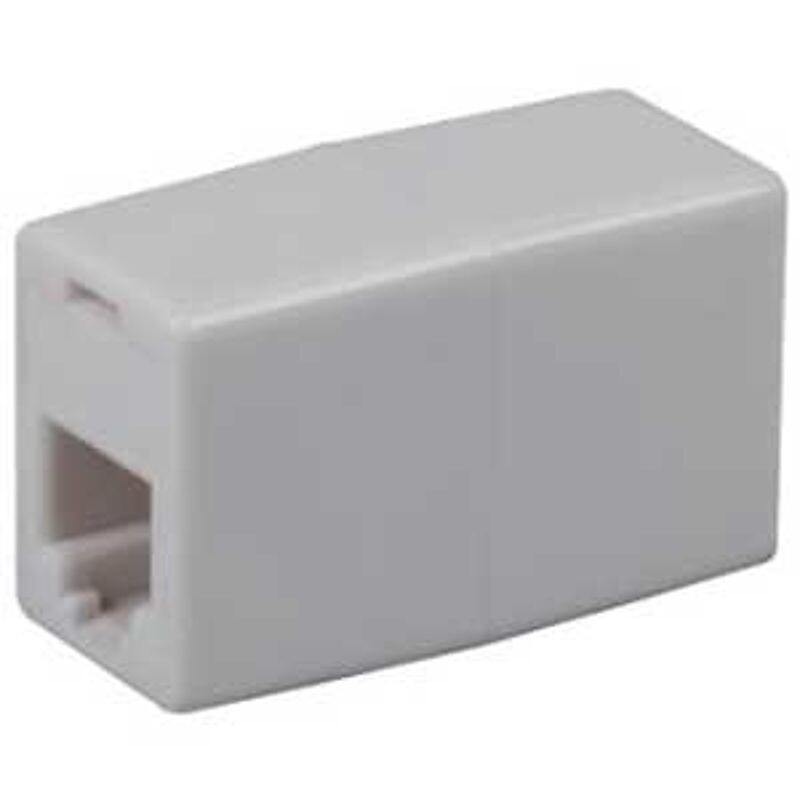 White inline phone cord coupler for joining cords.