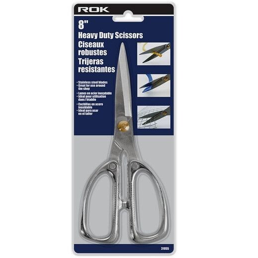 8 8 inch heavy duty Rok stainless steel scissors for general cutting tasks.