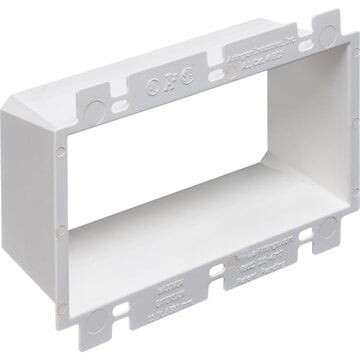 Triple gang electrical box extender for flush mounting outlets and switches.