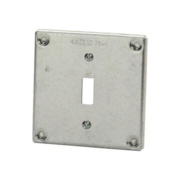 Double toggle wall plate for a single gang box in galvanized finish.