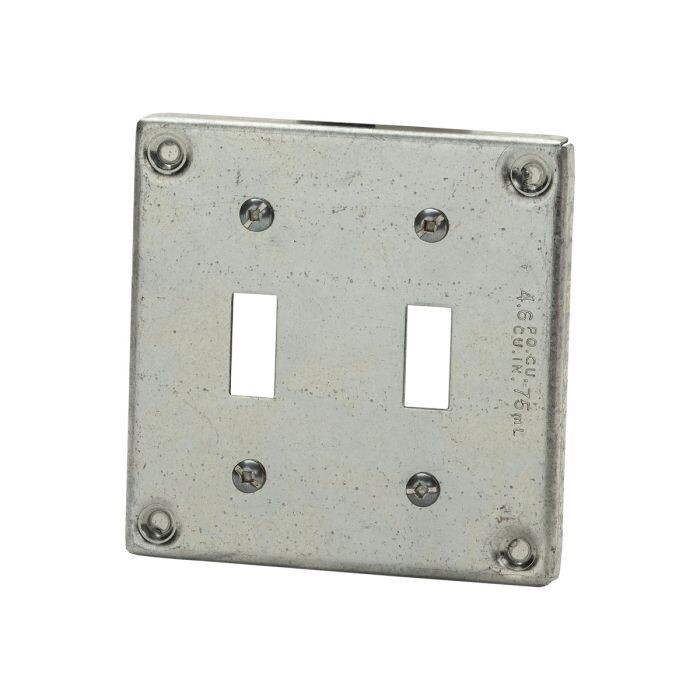 Double toggle wall plate in galvanized finish for two switches.