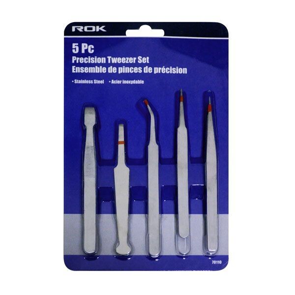 5PC TWEEZER SET 5 piece tweezer set for precision pickup and splinter removal tasks.