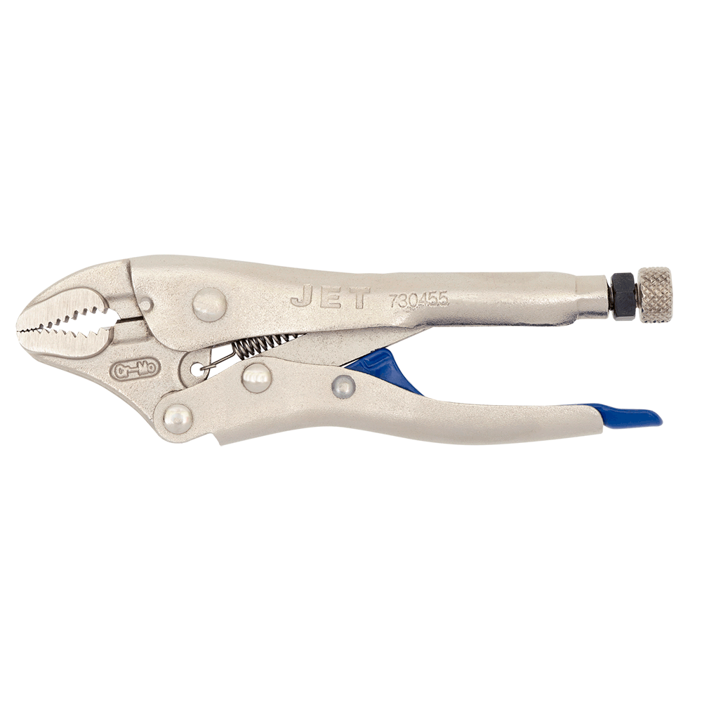 7 Inch curved jaw locking pliers with a built in wire cutter for gripping and cutting.