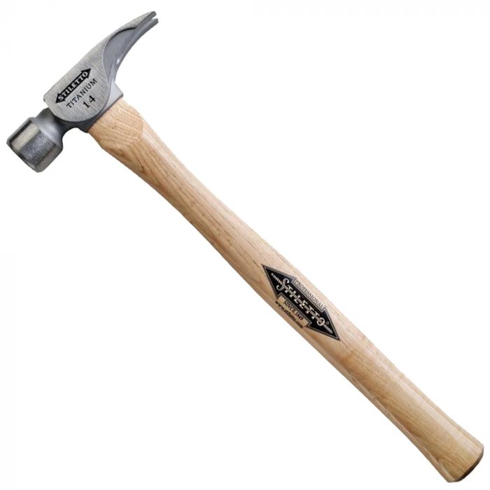 14oz Stiletto Straight Handle Smooth Face 14oz Stiletto Straight Handle Smooth Face Hammer. Titanium head for finish carpentry work.