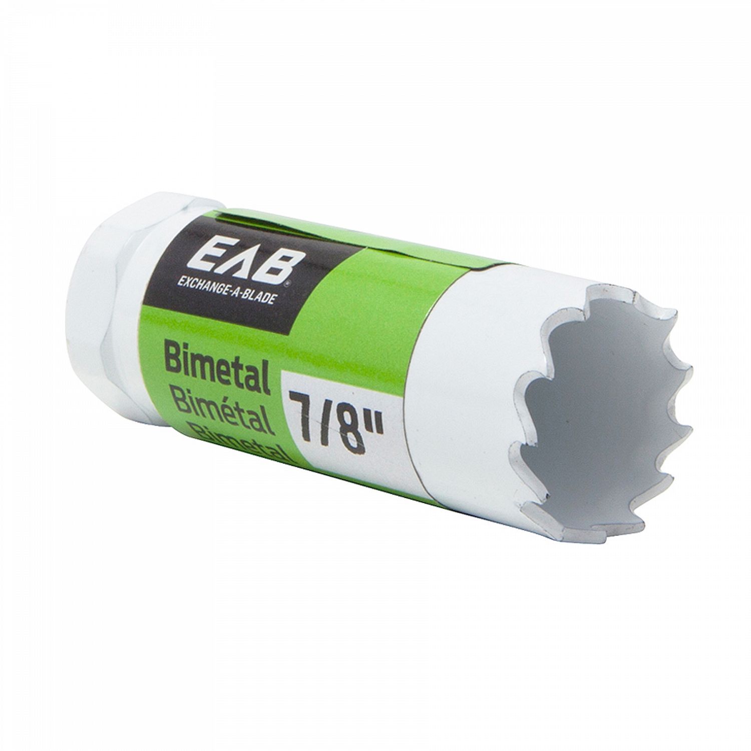 EAB 7/8 inch bi-metal hole saw for cutting wood, metal, and plastic.