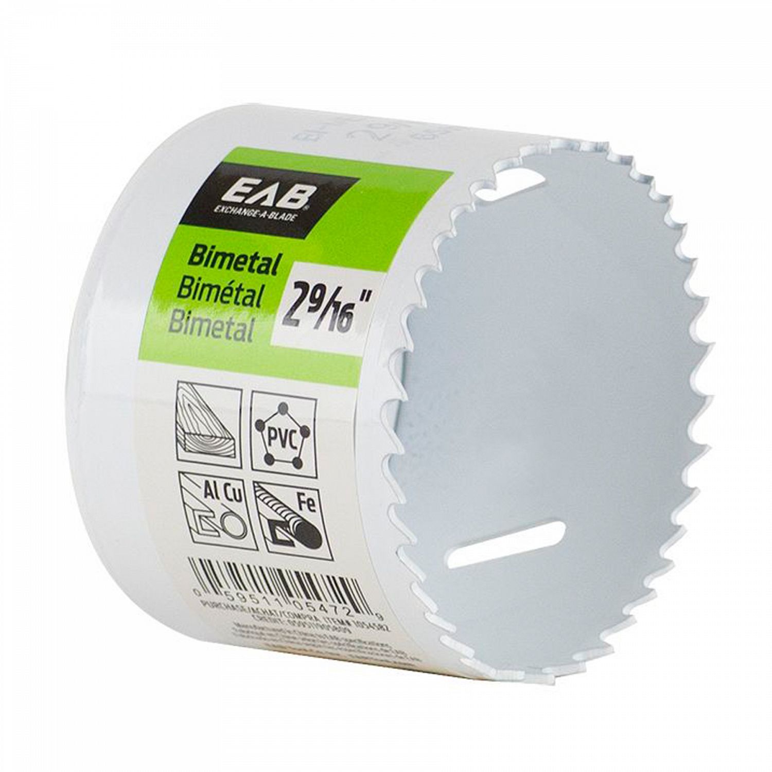 EAB 2 3/4 inch bi-metal hole saw for cutting wood, metal, and plastic.