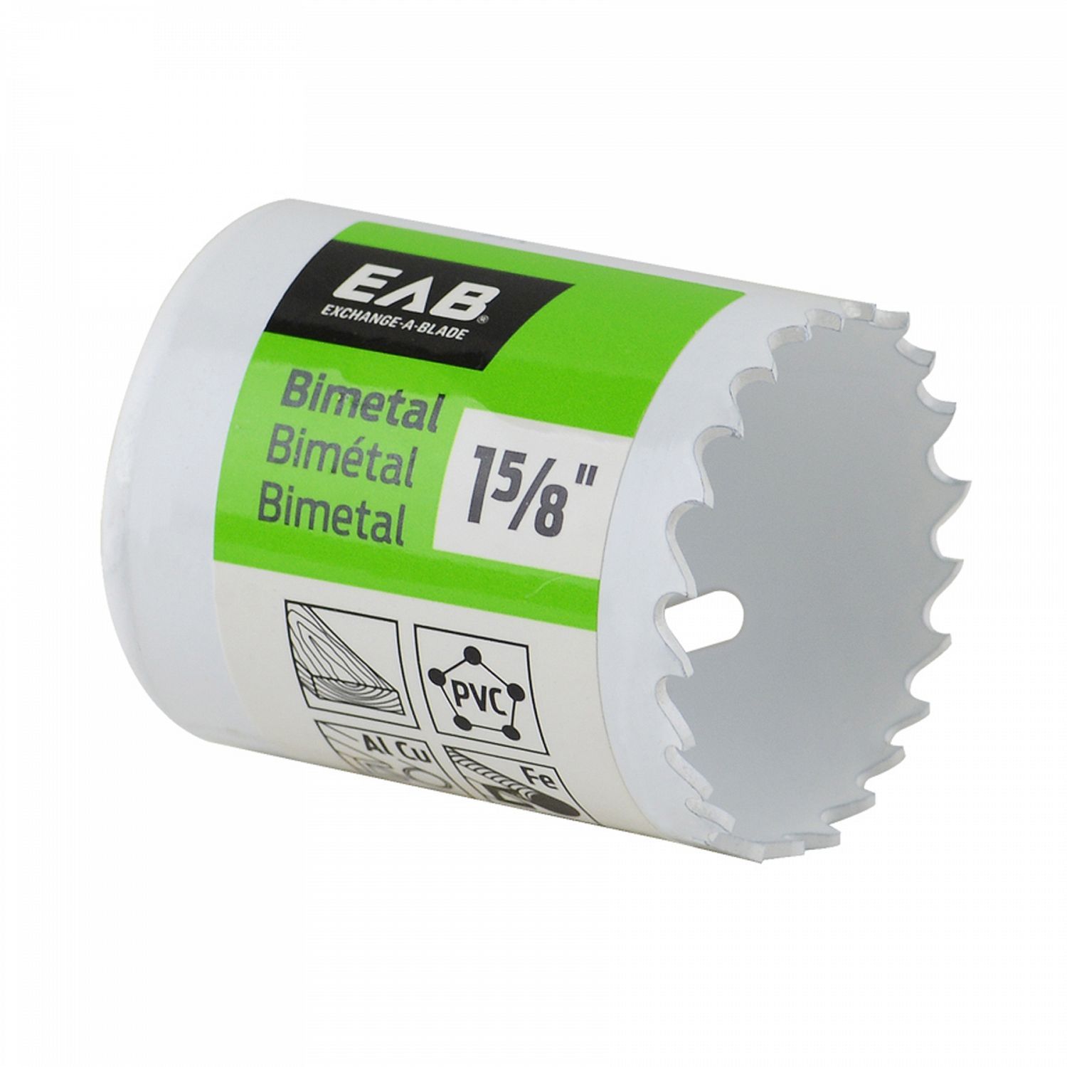 EAB 1 5/8 inch bi-metal hole saw for cutting wood, metal, and plastic.