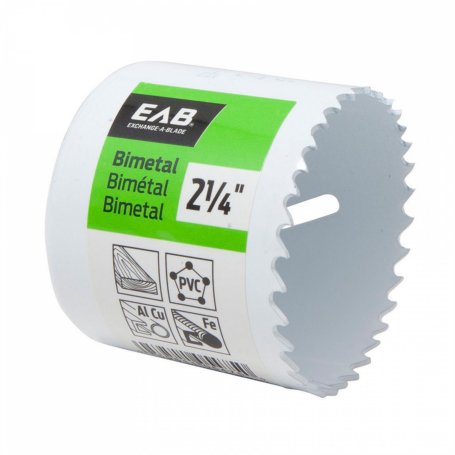 EAB 2 1/4 inch bi-metal hole saw for cutting wood, metal, and plastic.