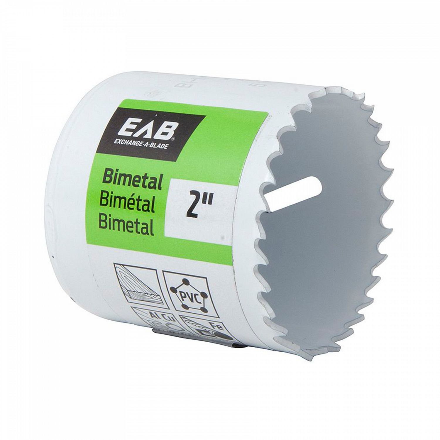 EAB 2 inch bi-metal hole saw for cutting wood, metal, and plastic.