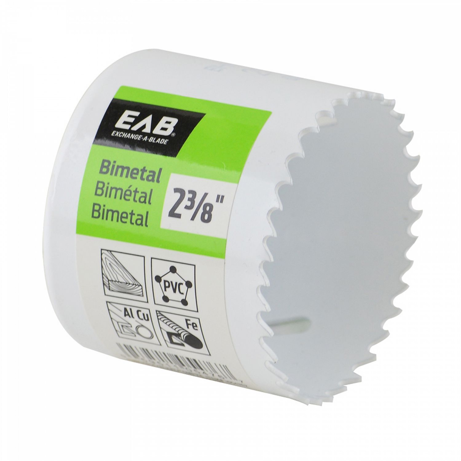 EAB 2 3/8 inch bi-metal hole saw for cutting wood, metal, and plastic.