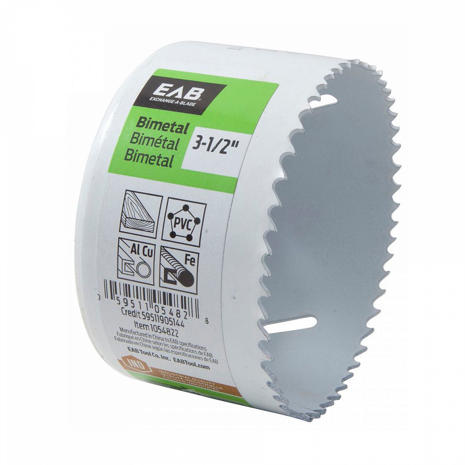 EAB 3 1/2 inch bi-metal hole saw for cutting wood, metal, and plastic.