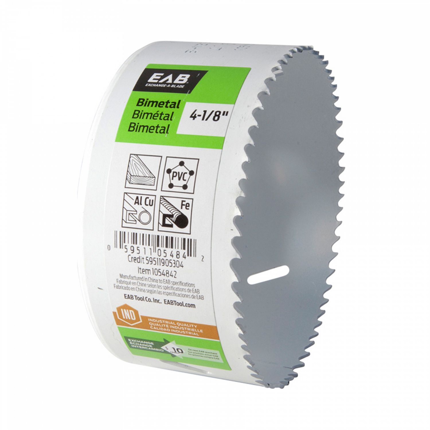 EAB 4 1/8 inch bi-metal hole saw for large holes in wood, metal, and plastic.