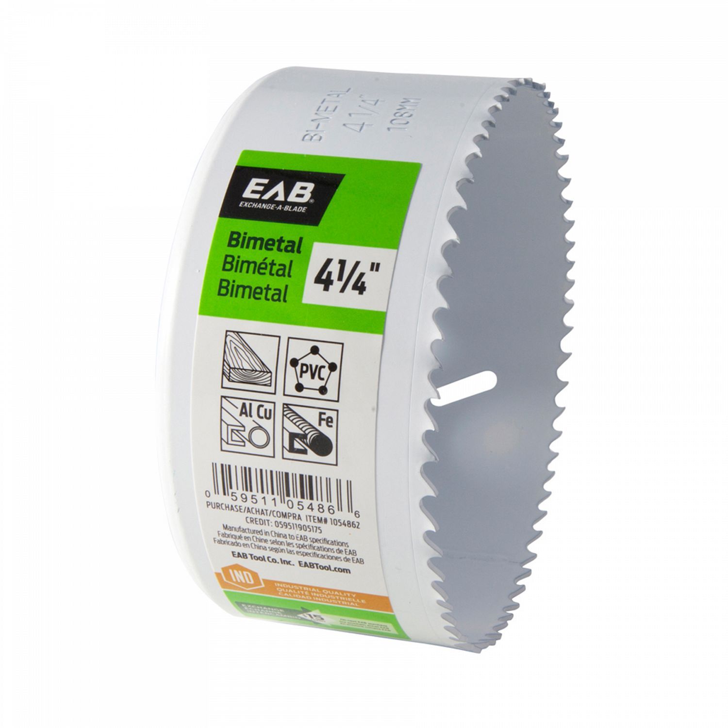 EAB 4 1/4 inch bi-metal hole saw for large holes in wood, metal, and plastic.