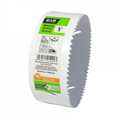 EAB 5 inch bi-metal hole saw for large holes in wood, metal, and plastic.