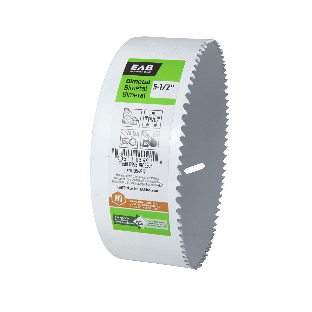 EAB 5 1/2 inch bi-metal hole saw for large holes in wood, metal, and plastic.