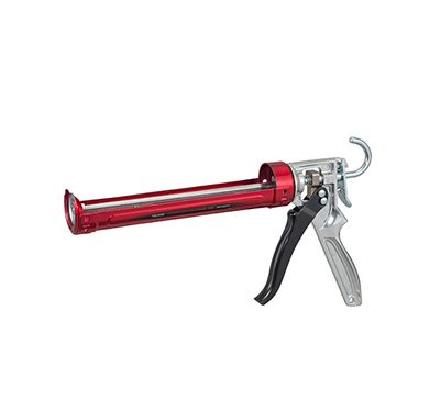 Tajima Caulking Gun Tajima professional caulking gun, red and silver die-cast aluminum, full product view.