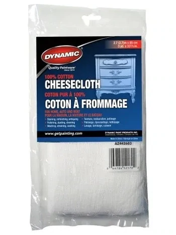 Dynamic brand cheesecloth for straining paint and wiping stain.