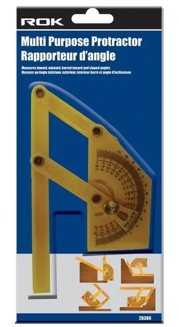 Multi purpose protractor for measuring angles.