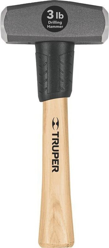 3 lb drilling hammer with a wood handle for masonry and demolition work.