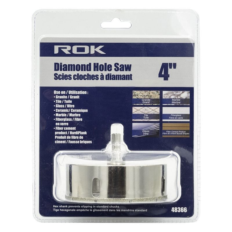 4 inch diamond hole saw for large holes in tile, porcelain, glass, and stone.