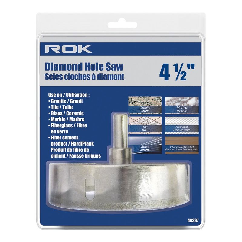 4 1/2 inch diamond hole saw for large holes in tile, porcelain, glass, and stone.