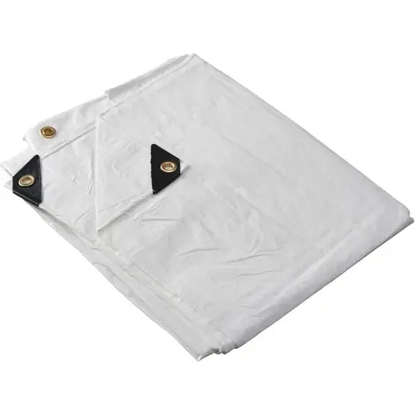 10 by 15 foot white tarp for covering materials and job sites.