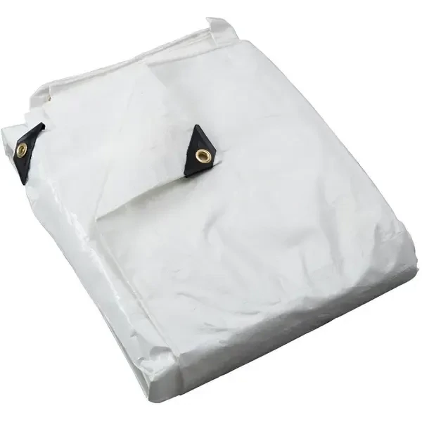 24 by 30 foot white tarp for covering materials and equipment outdoors.