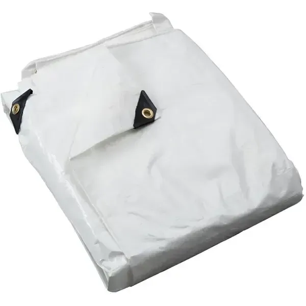 24 by 30 foot white tarp for covering materials and equipment outdoors.