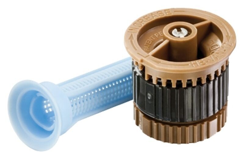 12 Inch adjustable angle popup sprinkler head in brown for garden irrigation.