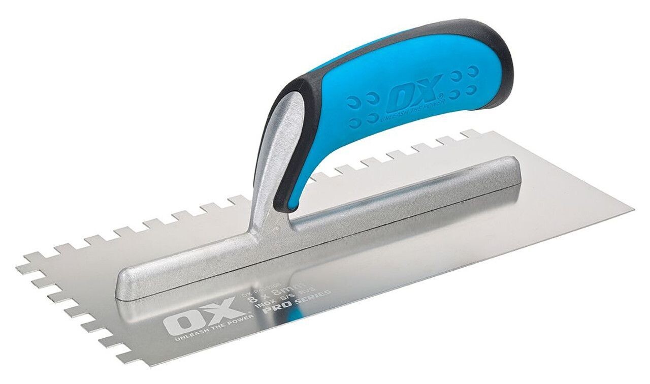 1/4 inch x 1/4 inch stainless steel notch trowel.