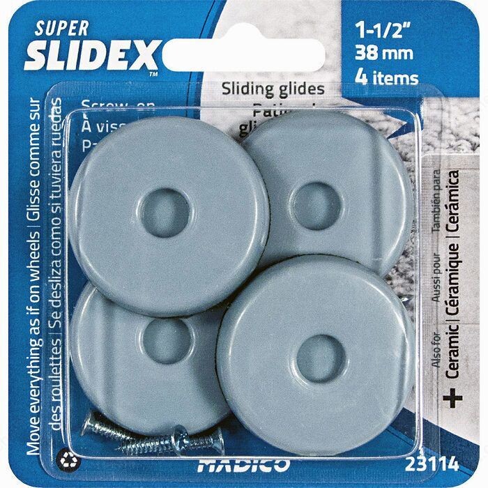 1-1/2 inch round screw-on furniture glides.