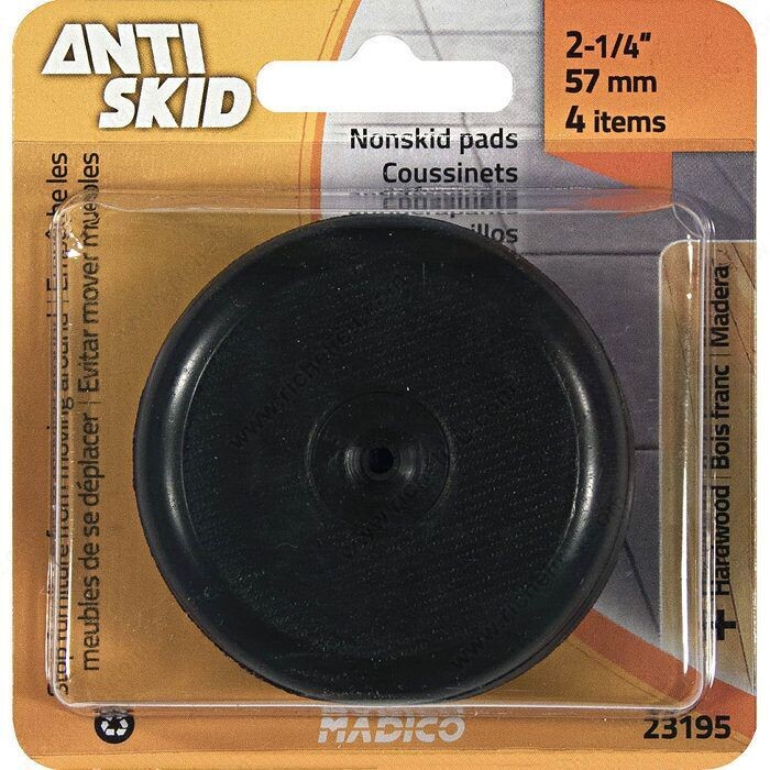 2-1/4 inch antiskid round door stop with a non-slip surface for floor mounting.