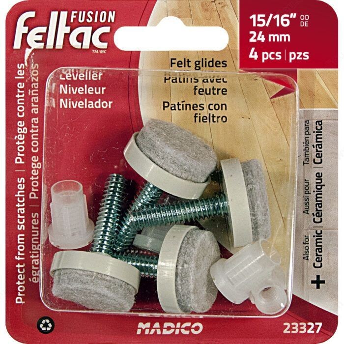 7/8 Inch felt glides, pack of 4, for protecting floors under furniture legs.