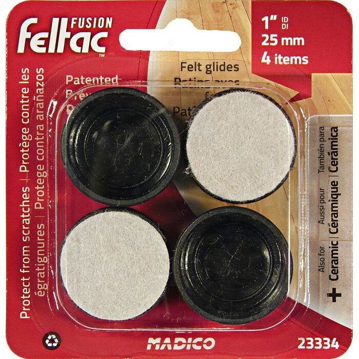 1 Inch felt on plastic tips, pack of 4.