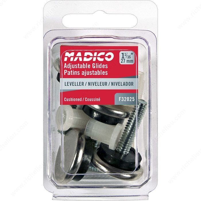 1-1/16 inch adjustable steel furniture glides.