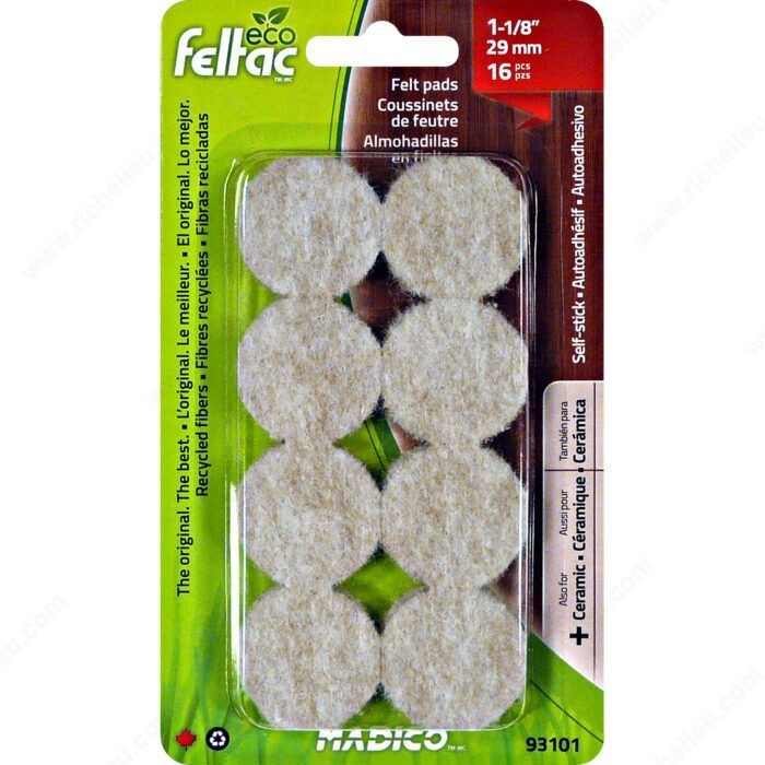 1-1/8 inch Eco Feltac round felt pad for floor protection.