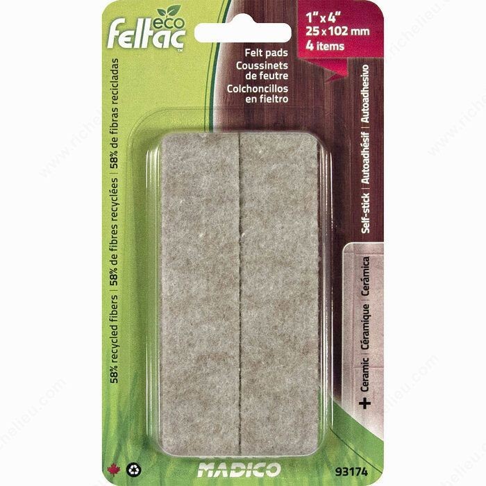 Beige strip felt pads, pack of 4, for cushioning furniture legs and edges.