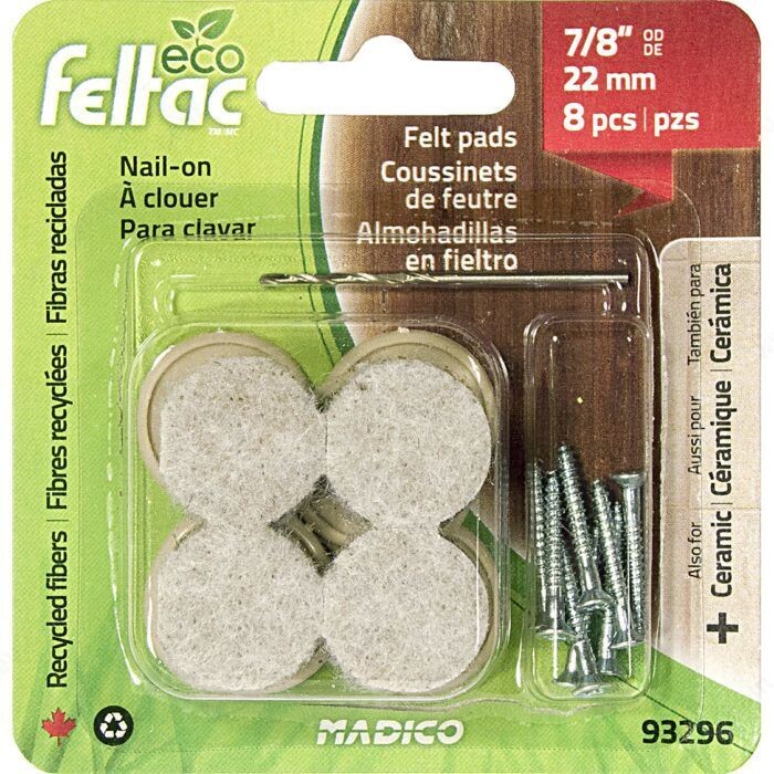 8 Pack of 3/4 inch felt pads for protecting floors under furniture legs.