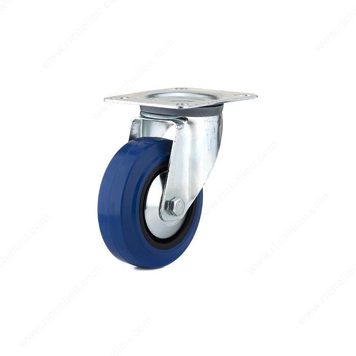 Swivel caster wheel, 4 inch, blue rubber tread.