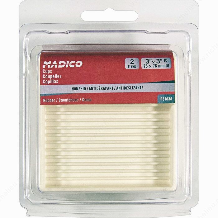 3 inch square rubber cup in beige, nonskid, sold two per pack for furniture legs.