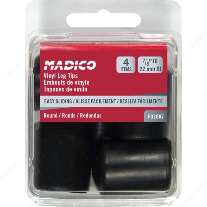 7/8 Inch black vinyl leg tip for chair and table legs.