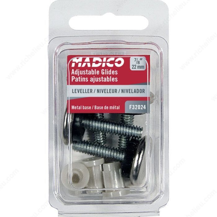 7/8 Inch adjustable steel glide for leveling furniture and table legs.