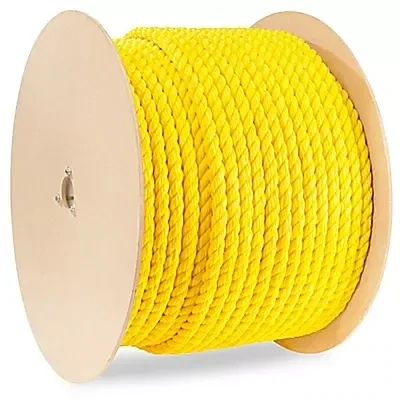 Twisted poly rope, 3/4 inch by 150 feet, for towing and tie-down use.