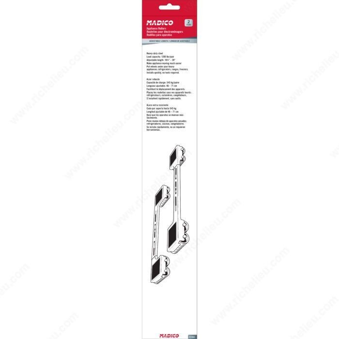 Appliance casters, 28 inch size, for moving heavy household appliances.