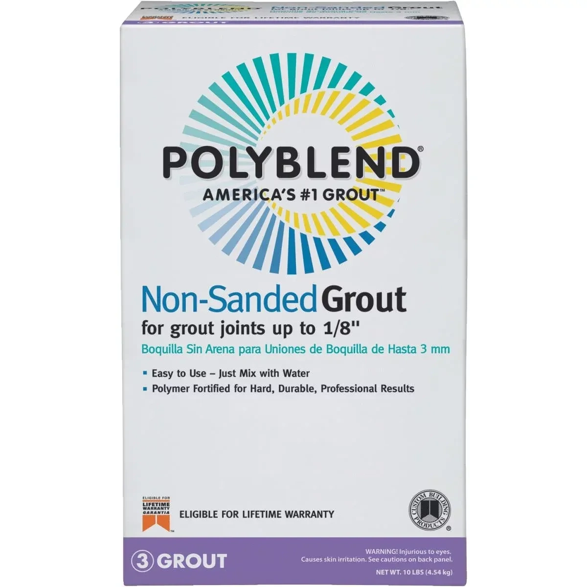 Bright white non-sanded grout, a 10 pound bag for narrow tile joints.