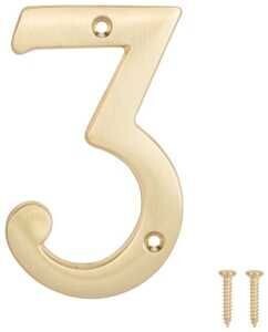 4 inch brass house number 3 for address signage.