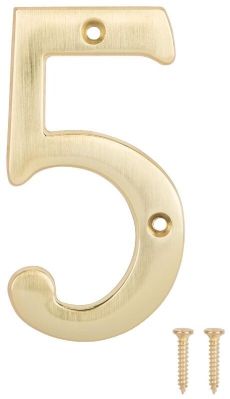 4 inch brass house number 5 for address signage.