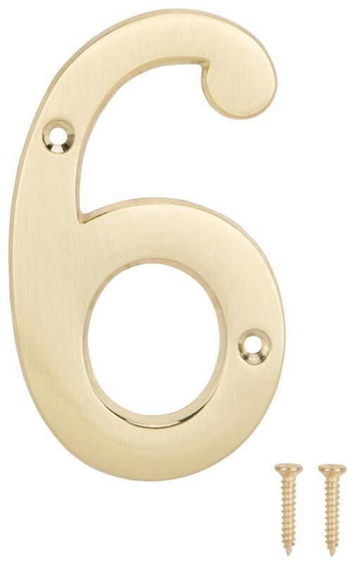 4 inch brass house number 6 for address signage.