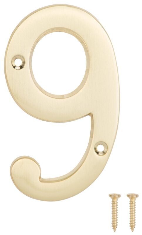 4 inch brass house number 9 for clear exterior address display.