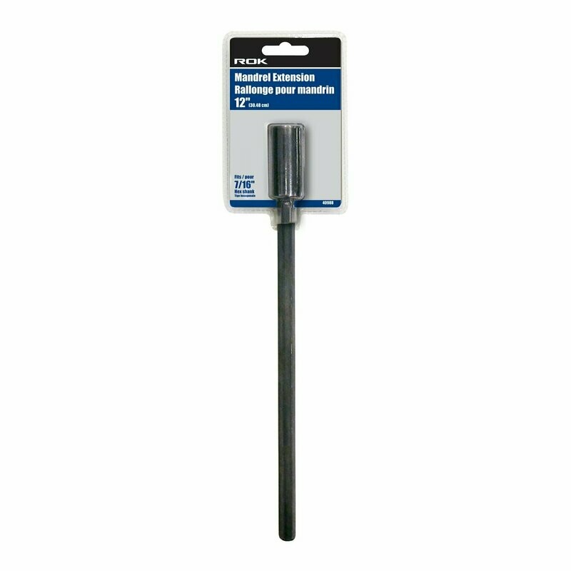 12 inch mandrel extension for reaching deeper hole saw cuts in wood and panels.